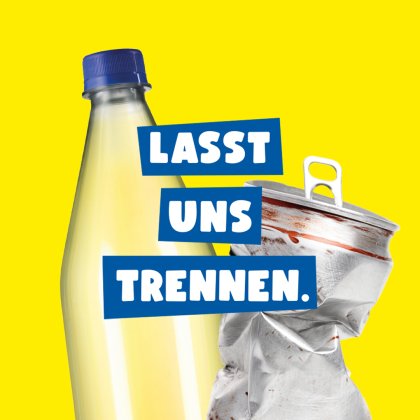Lasst uns trennen Campaign Picture with a PET Bottle and a Aluminium Can