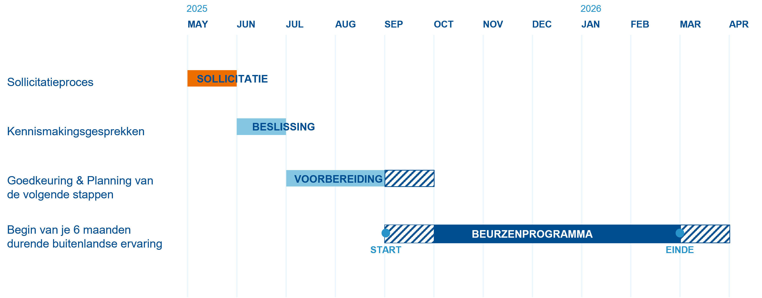 Een grafiek die het sollicitatieproces toont voor het buitenlandse uitwisselingsprogramma voor jonge professionals bij ALPLA.