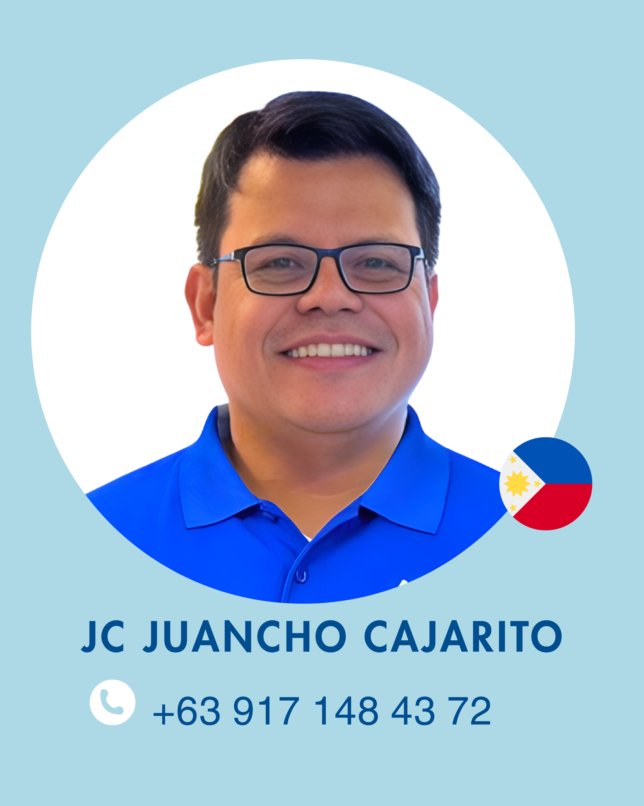 ALPLA employer man in blue shirt on light blue background with contact information.