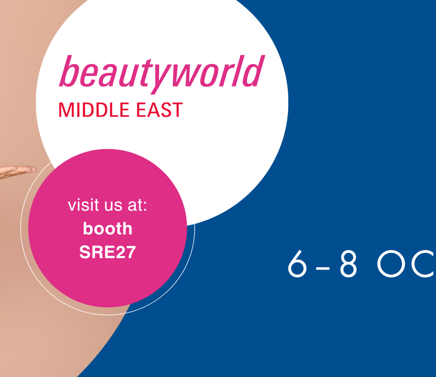 Exhibition banner for Beauty World Middle East Dubai, 2026, ALPLAinject booth SRE27