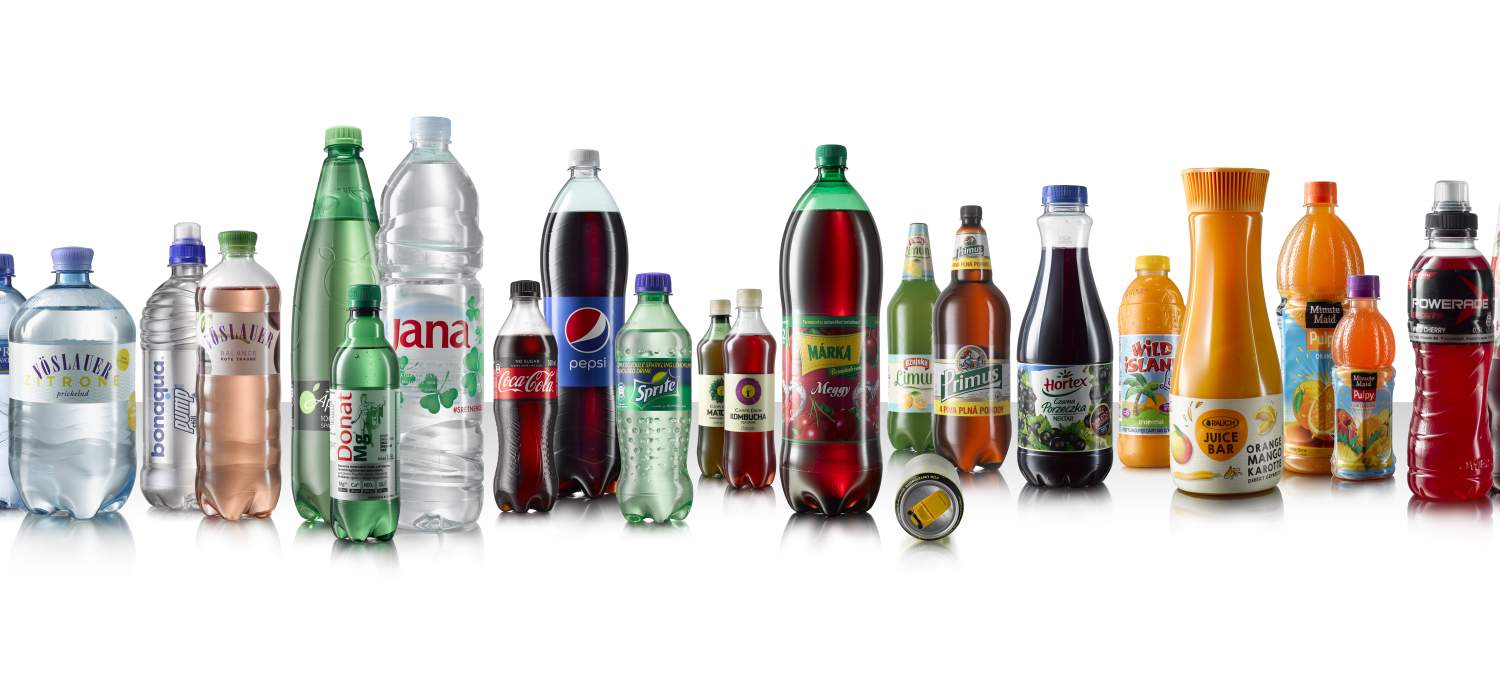 Bottles manufactured by ALPLA for the beverage market, showcasing design and packaging for various drink products.