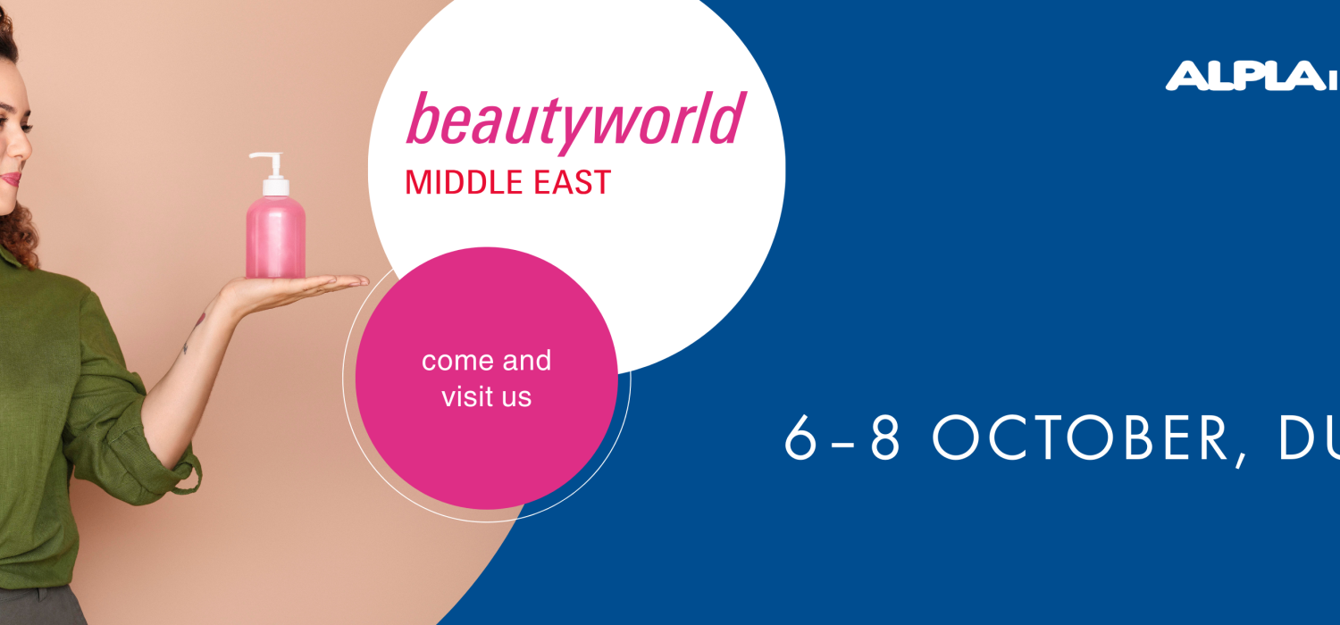 Exhibition banner for BeautyWorld Middle East Dubai, 2026, ALPLA