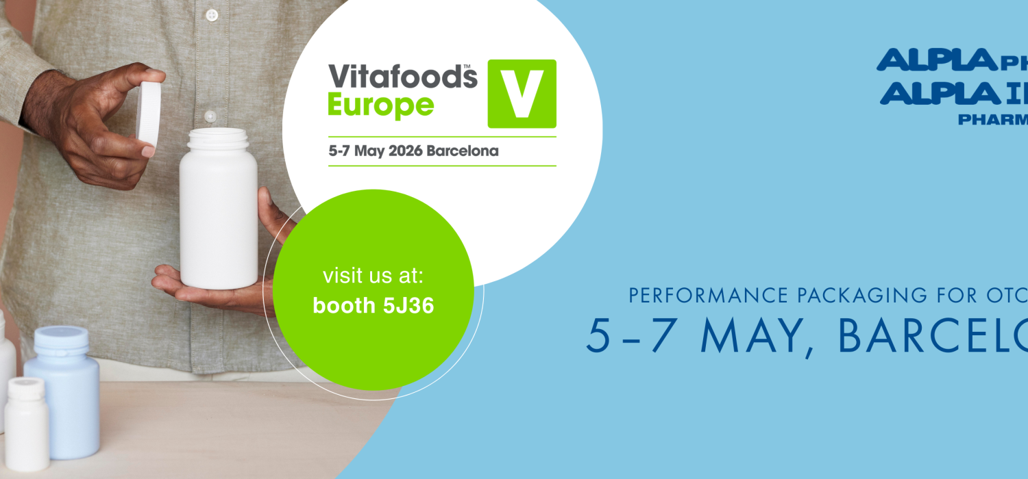 Exhibition banner for Vitafoods Barcelona, 2026, ALPLApharma booth 5J36