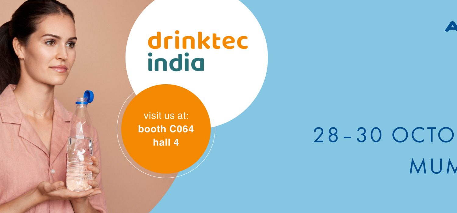 Exhibition banner for drinktec india, 2026, ALPLA booth C064, hall 4