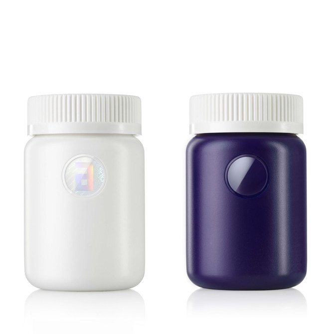 SafeSpha, a pharmaceutical packaging with Rebel technology, in white and blue and manufactured by ALPLA.