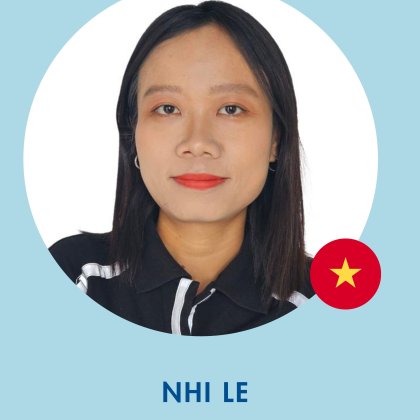 Business Development Manager at ALPLA Woman with straight hair, red lipstick, circular background with Vietnam flag.