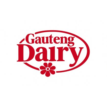 Gauteng Dairy logo in red with a flower design.