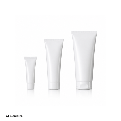 Three white plastic tubes of varying sizes on a white background.