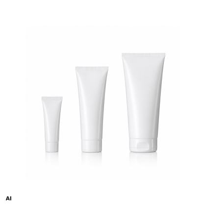 Three white plastic tubes of varying sizes on a plain background.